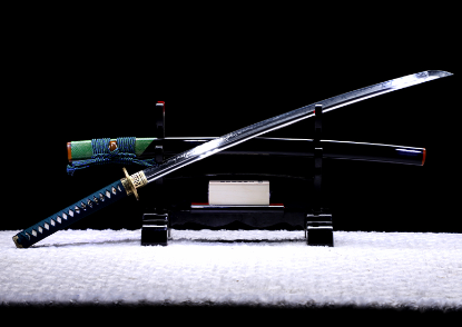 三色铜“青龙刀盘”武士刀（黑檀
